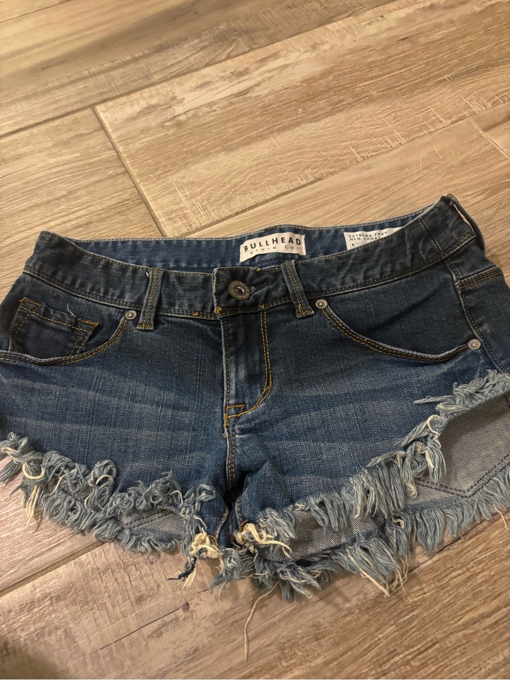 Bullhead Women's Dark Blue Distressed Denim Cutoff Shorts size 12 girl